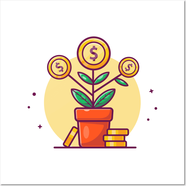 Money plant with stock of coin cartoon Wall Art by Catalyst Labs